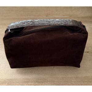 NANCY GONZALEZ Brown Suede Exotic Leather Trim Top Handle Bag Vintage Small